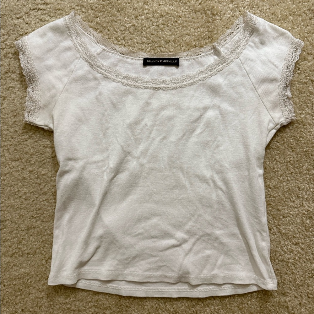 Brandy Melville White Lace Sleeve Top